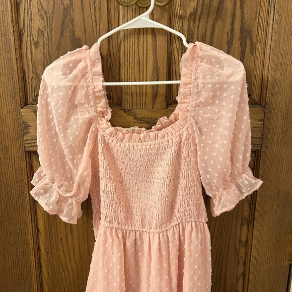 Elegant Pink Puff Sleeve Midi Dress Medium - Picture 2 of 7